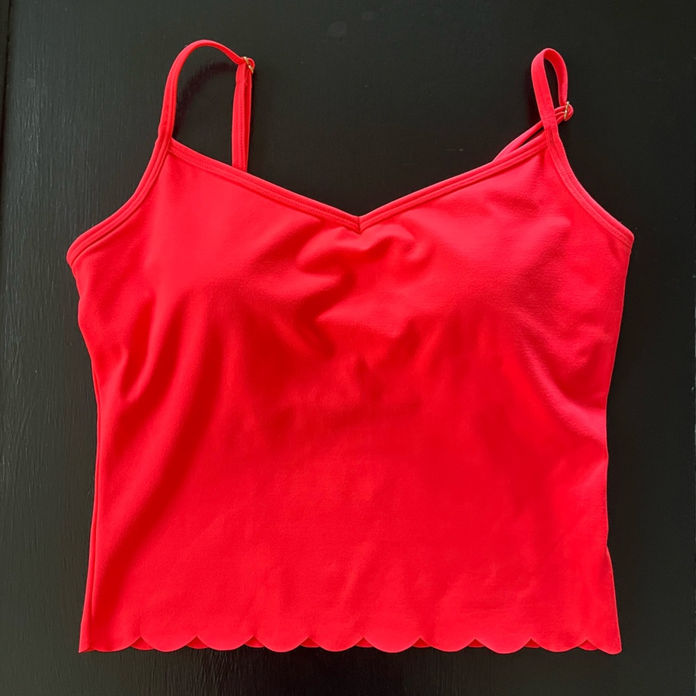 UPF 50+ Lilly Pulitzer Luxletic Scallop Tank and Bike Short Matching Set, Medium - Picture 3 of 14